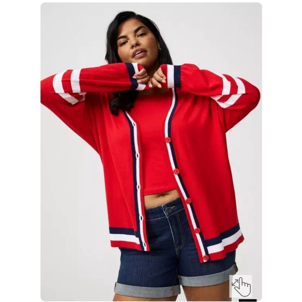 torrid Red Cardigan Jacket with Navy & White Trim
